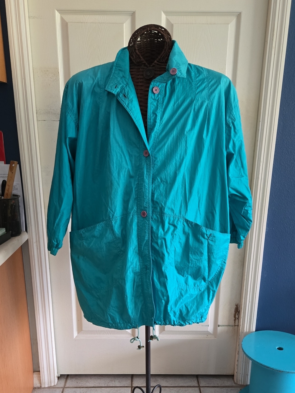 Cabin Creek Turquoise Oversize Utility Jacket with Patch Pockets-OS